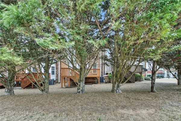 a tree in the middle of a yard