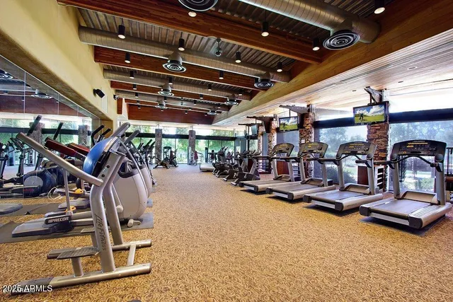 a view of a room with gym equipment