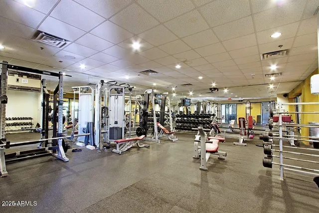 a view of a room with gym equipment