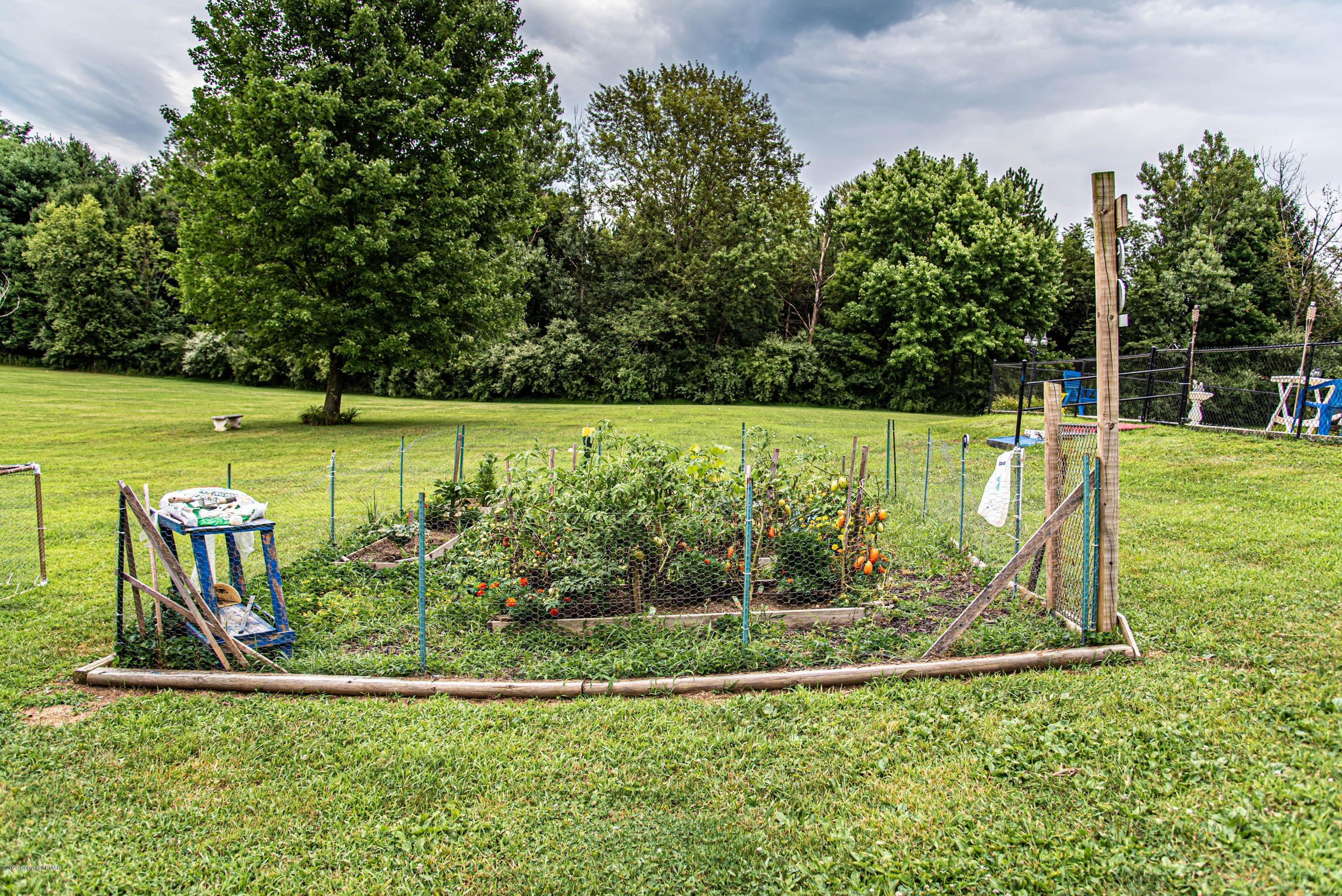 187 Old Stagecoach Road Gilbert, PA 18331 - Photo 22 of 31 a view of a garden with a table under an umbrella