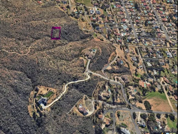 an aerial view of houses covered in trees