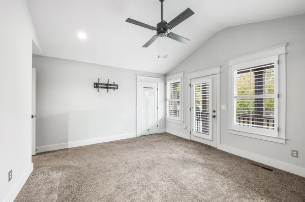 a view of a room with racks on the wall