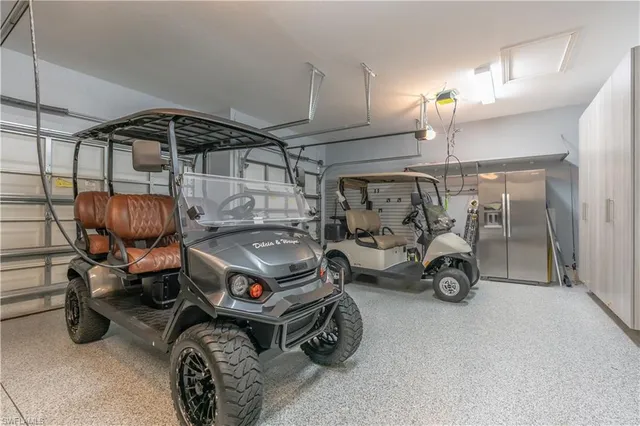 a car and bike parked in a garage