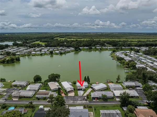 a view of a lake with houses