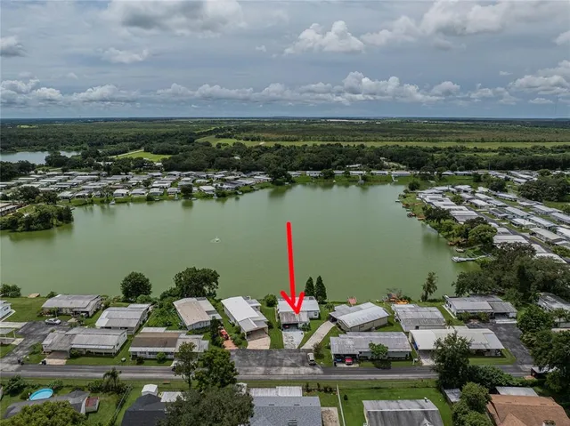 a view of a lake with houses