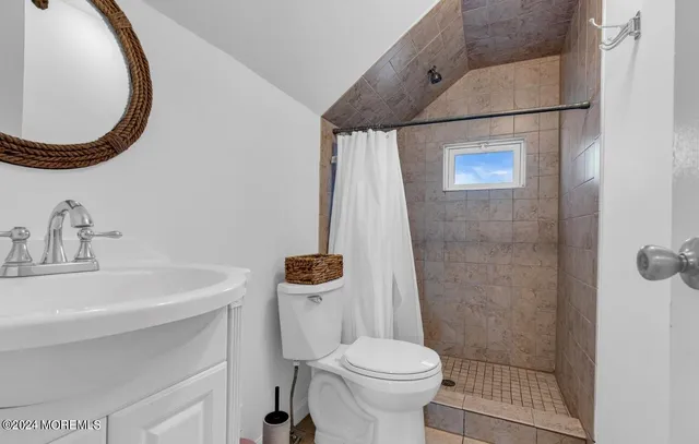 a bathroom with a sink a toilet and a mirror