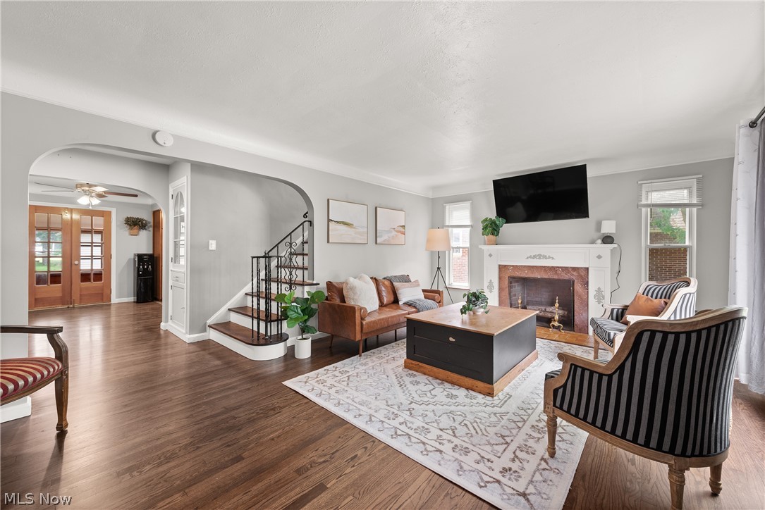 21779 Eaton Road Cleveland, OH 44126 - Photo 5 of 46 Living room featuring ceiling fan and dark hardwood / wood-style flooring