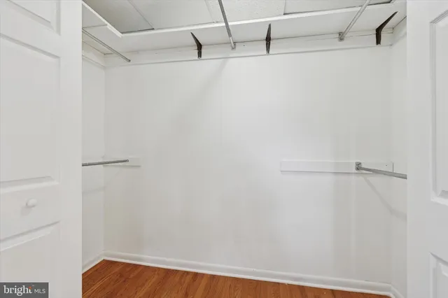 a view of a room with racks on the wall