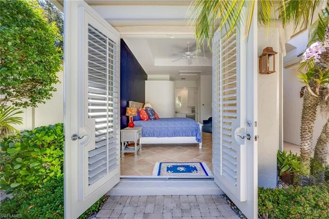 a backyard of a house with seating space