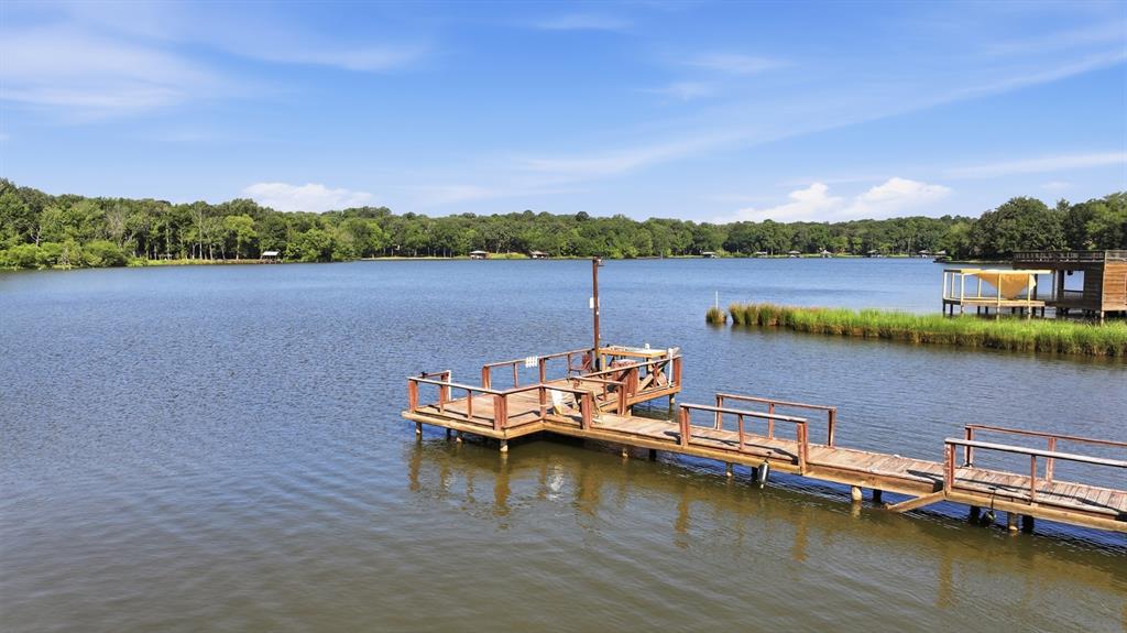 91 Private Road Pittsburg, TX 75686 - Photo 19 of 26 Private wood-plank dock extending into a expansive lake, surrounded by lush green trees and natural shoreline