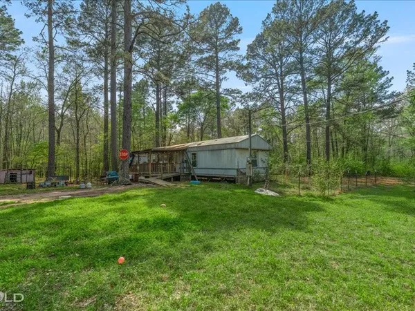 a view of a backyard with swimming pool