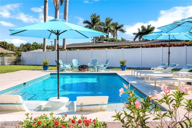a view of a house with swimming pool and a yard