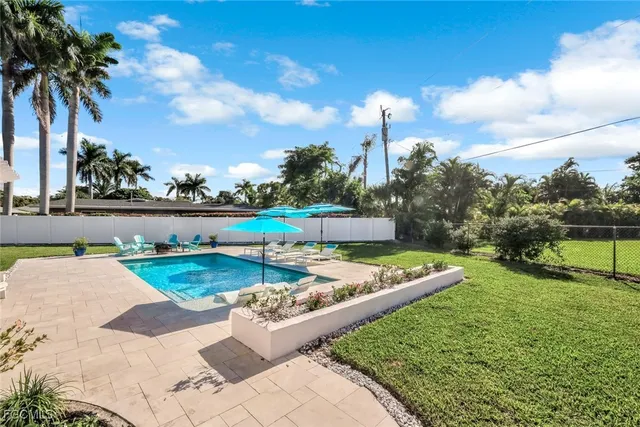 a view of an house with swimming pool garden and lake view