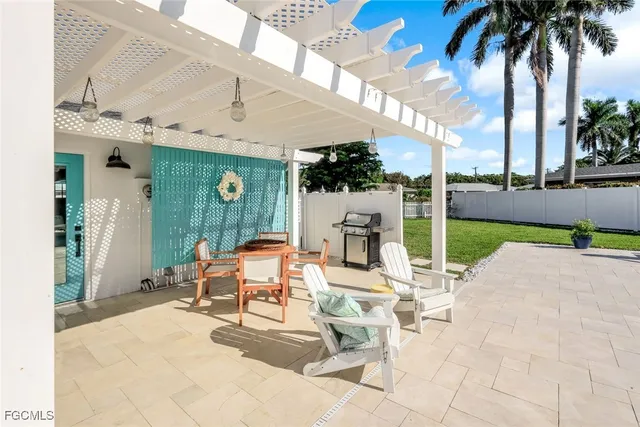 an aerial view of a house with a garden and lake view
