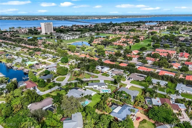 an aerial view of a house with a garden