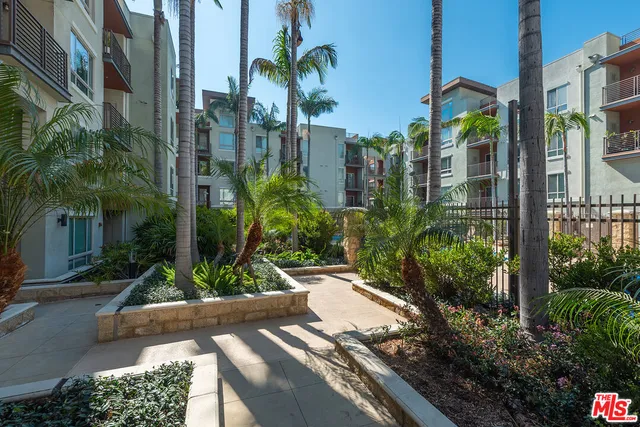 a view of a patio with table and chairs potted plants