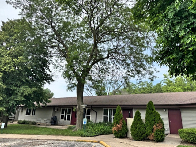 a front view of a house with a garden