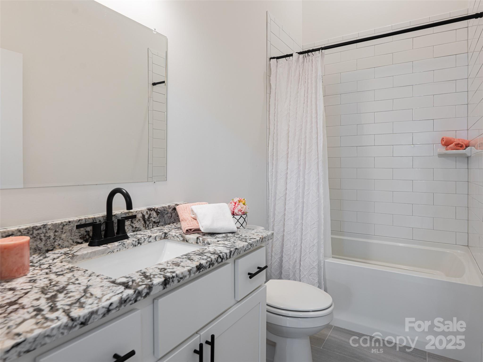 197 Chatham Road Asheville, NC 28804 - Photo 36 of 46 a bathroom with a granite countertop sink toilet and shower