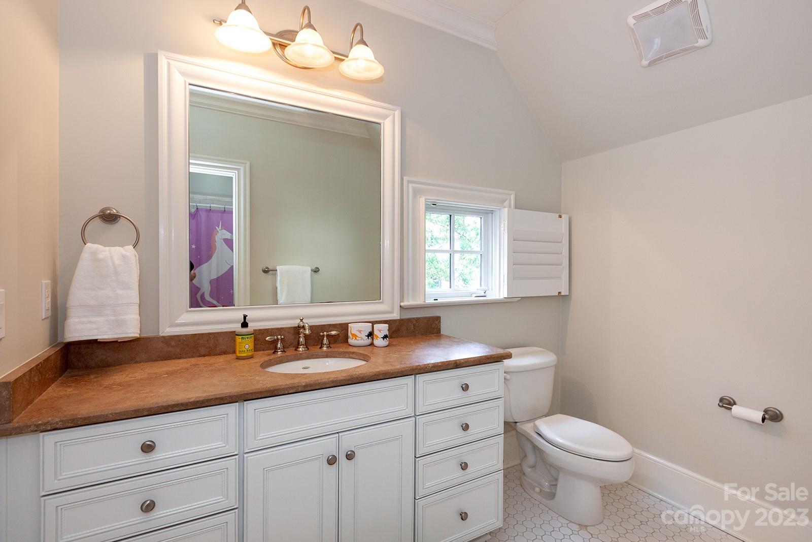 1925 Shoreham Drive Charlotte, NC 28211 - Photo 21 of 48 a bathroom with a granite countertop toilet sink and mirror