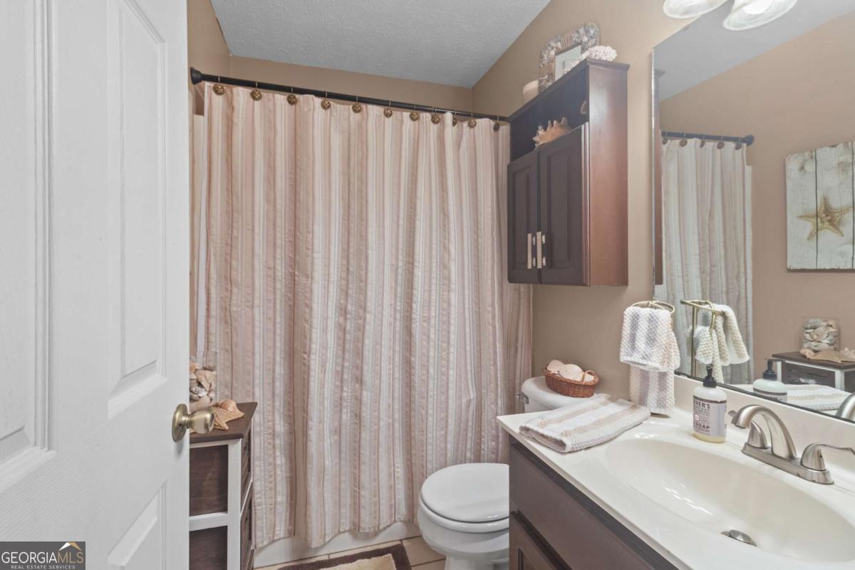 513 South Red Rock Road Toccoa, GA 30577 - Photo 22 of 47 a bathroom with a toilet a sink and a large mirror
