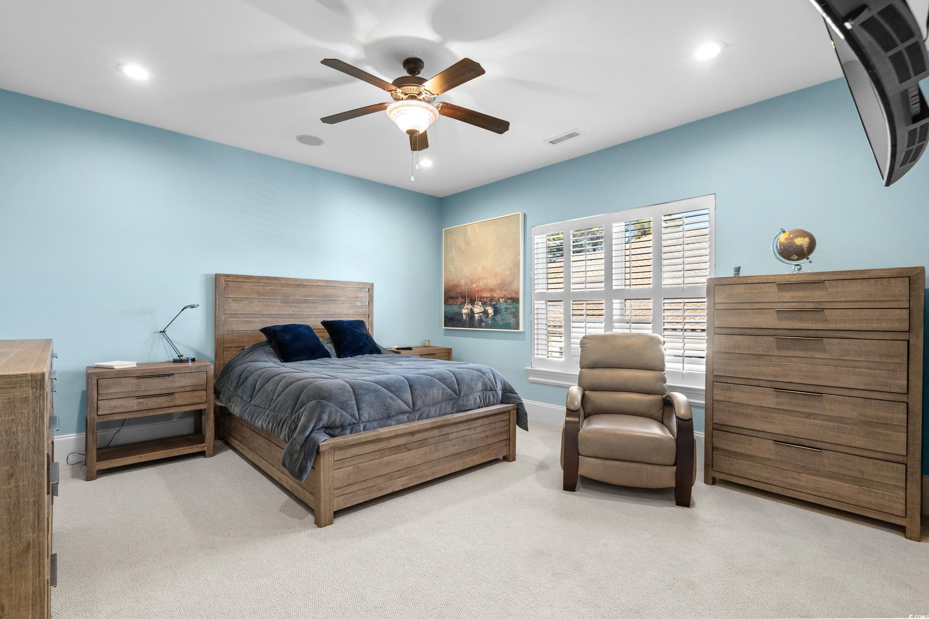 9237 Bellasera Circle Myrtle Beach, SC 29579 - Photo 23 of 34 Bedroom featuring light carpet, recessed lighting, and a ceiling fan