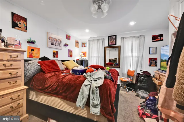 a bed room with a bed and a walk in closet