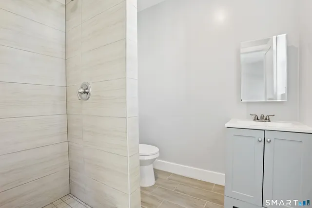 a bathroom with a sink a toilet and a mirror