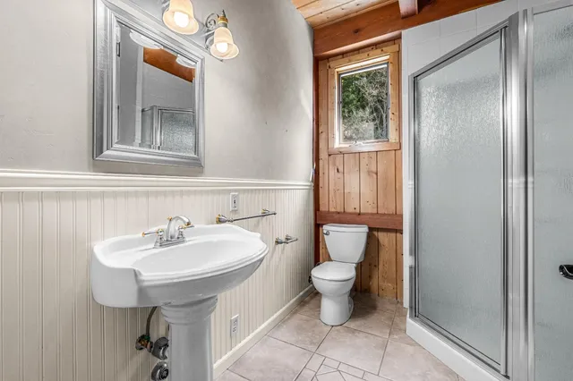 a view of a backyard with large trees