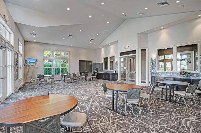 a view of a park with swings