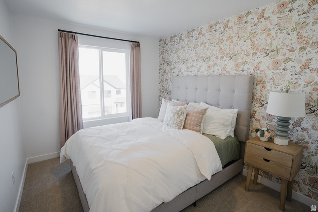 2012 West 1150 South, Unit 1018 Payson, UT 84651 - Photo 9 of 25 Bedroom featuring wallpapered walls and carpet flooring