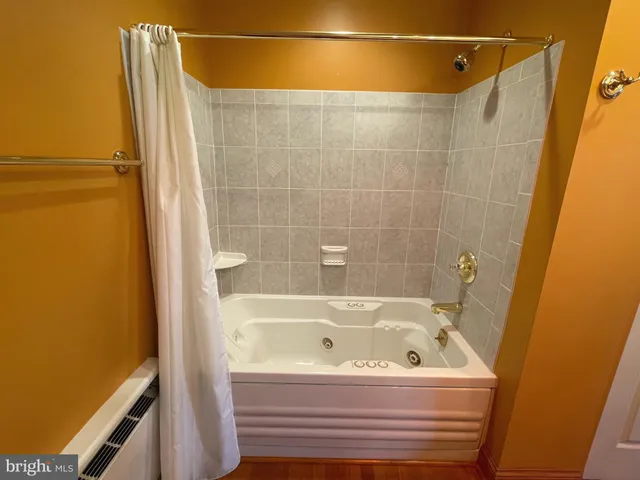 a bathroom with a bathtub