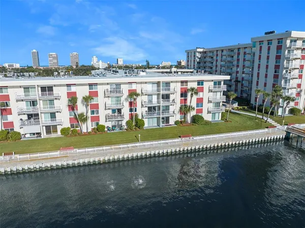 a view of building and lake