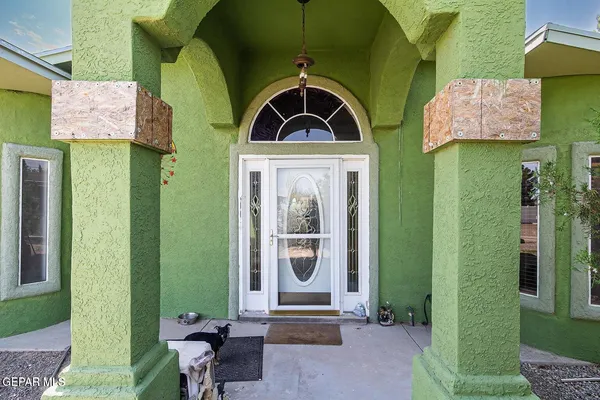 a front view of a house with a front door