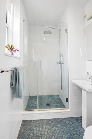a bathroom with a shower