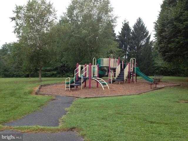 a view of a park with slide