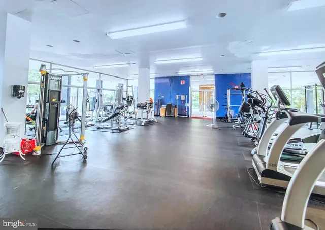 a view of a room with gym equipment