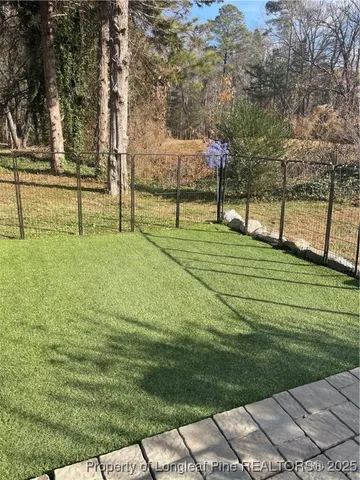 a garden view with a seating space