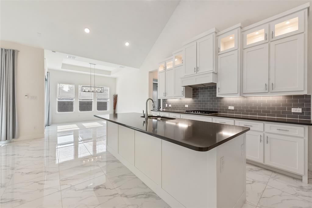 2714 Chambray Lane Mansfield, TX 76063 - Photo 14 of 32 a kitchen with stainless steel appliances granite countertop a sink stove and cabinets