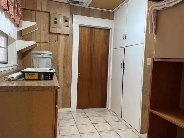 a room with cabinets