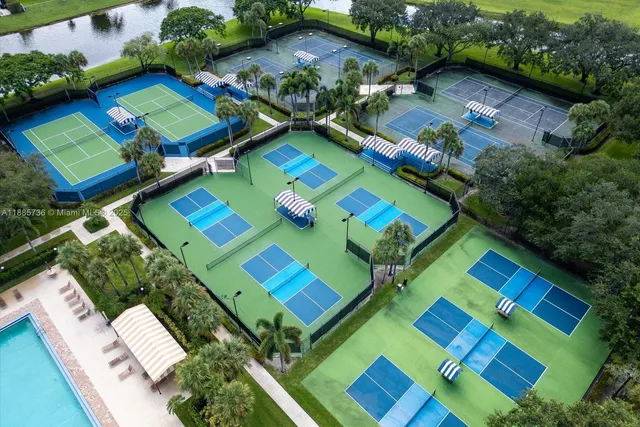 a view of a swimming pool with a yard