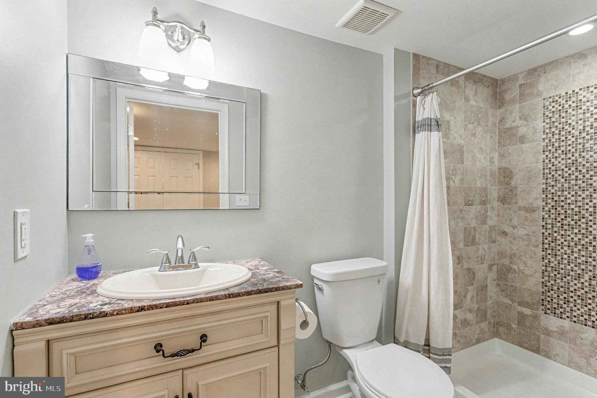 8656 Oak Road Baltimore, MD 21234 - Photo 17 of 30 a bathroom with a granite countertop sink a toilet and shower
