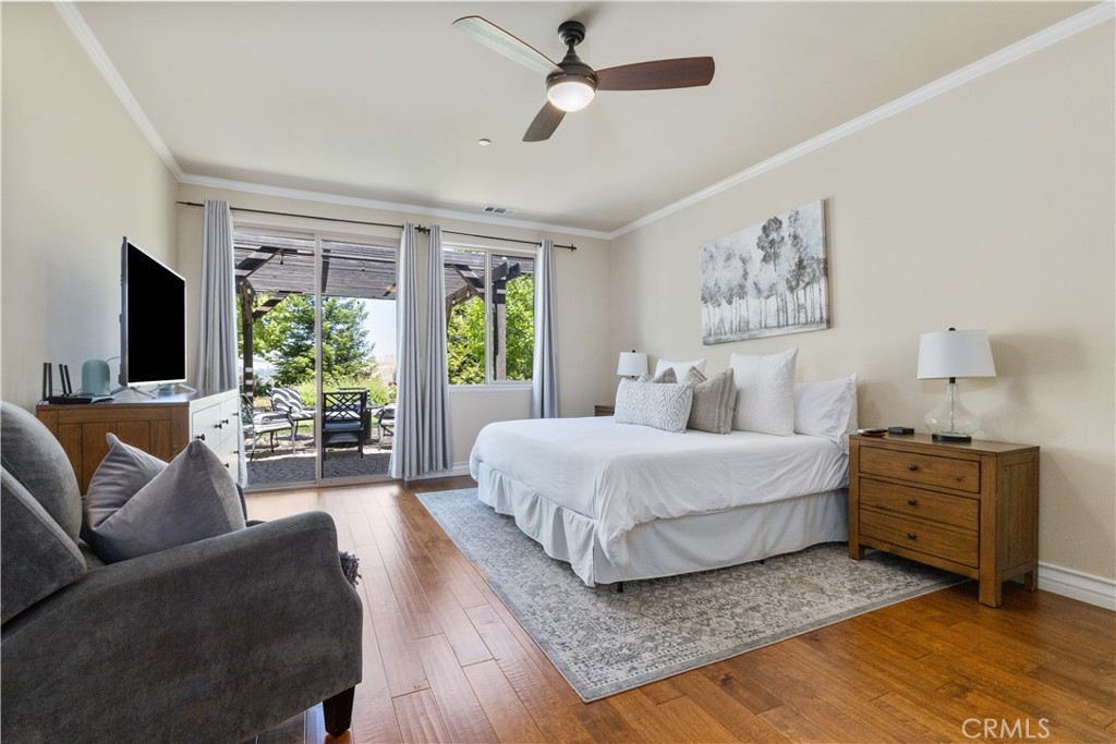 669 Red Cloud Road Paso Robles, CA 93446 - Photo 19 of 61 a spacious bedroom with a bed a couch and a flat screen tv