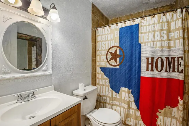 a bathroom with a toilet a sink and a mirror