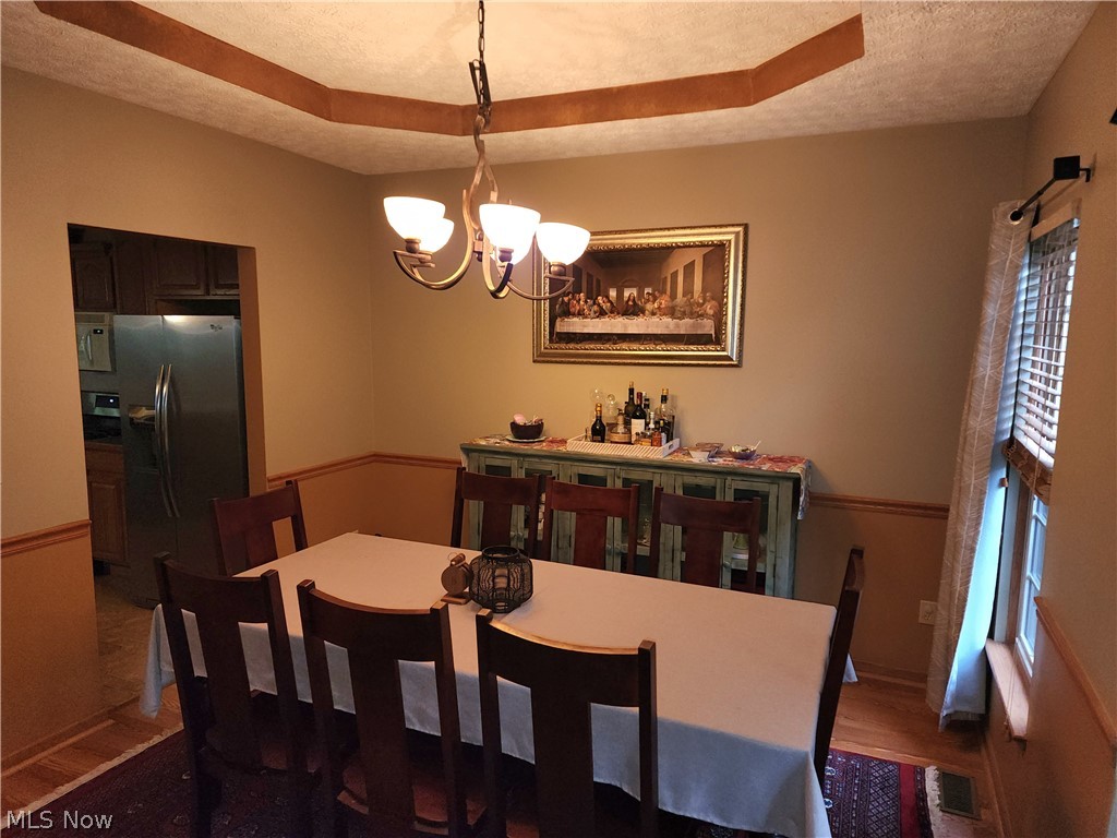 9890 Hoose Road Mentor, OH 44060 - Photo 12 of 30 Dining area featuring plenty of natural light, a raised ceiling, and dark wood-type flooring
