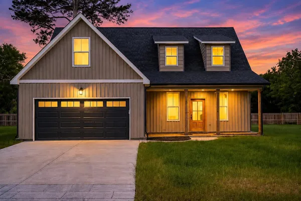 a front view of a house with a yard