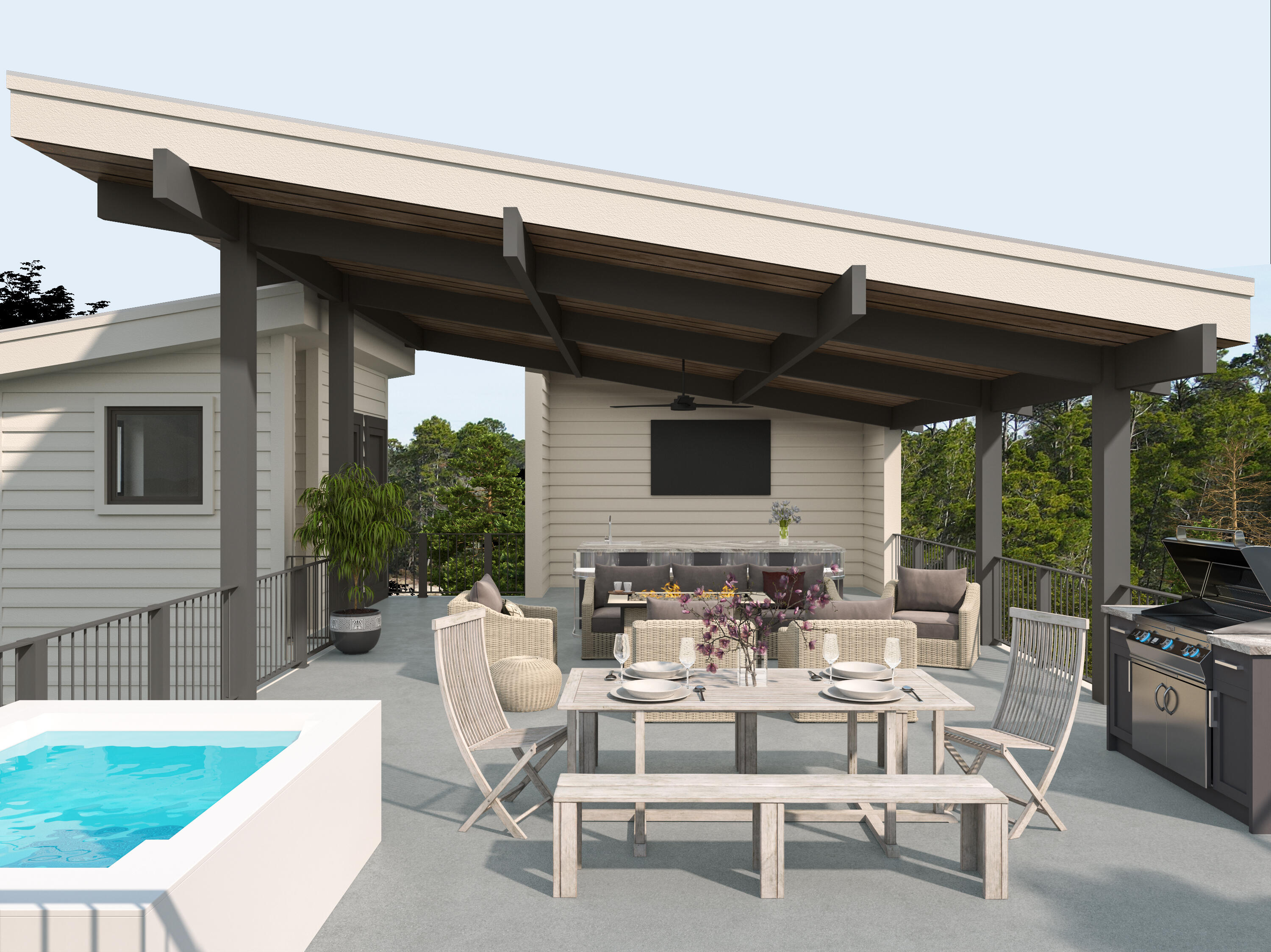 14 Jaken Ln Inlet Beach Inlet Beach, FL 32461 - Photo 6 of 22 a view of a patio with table and chairs a barbeque with wooden fence