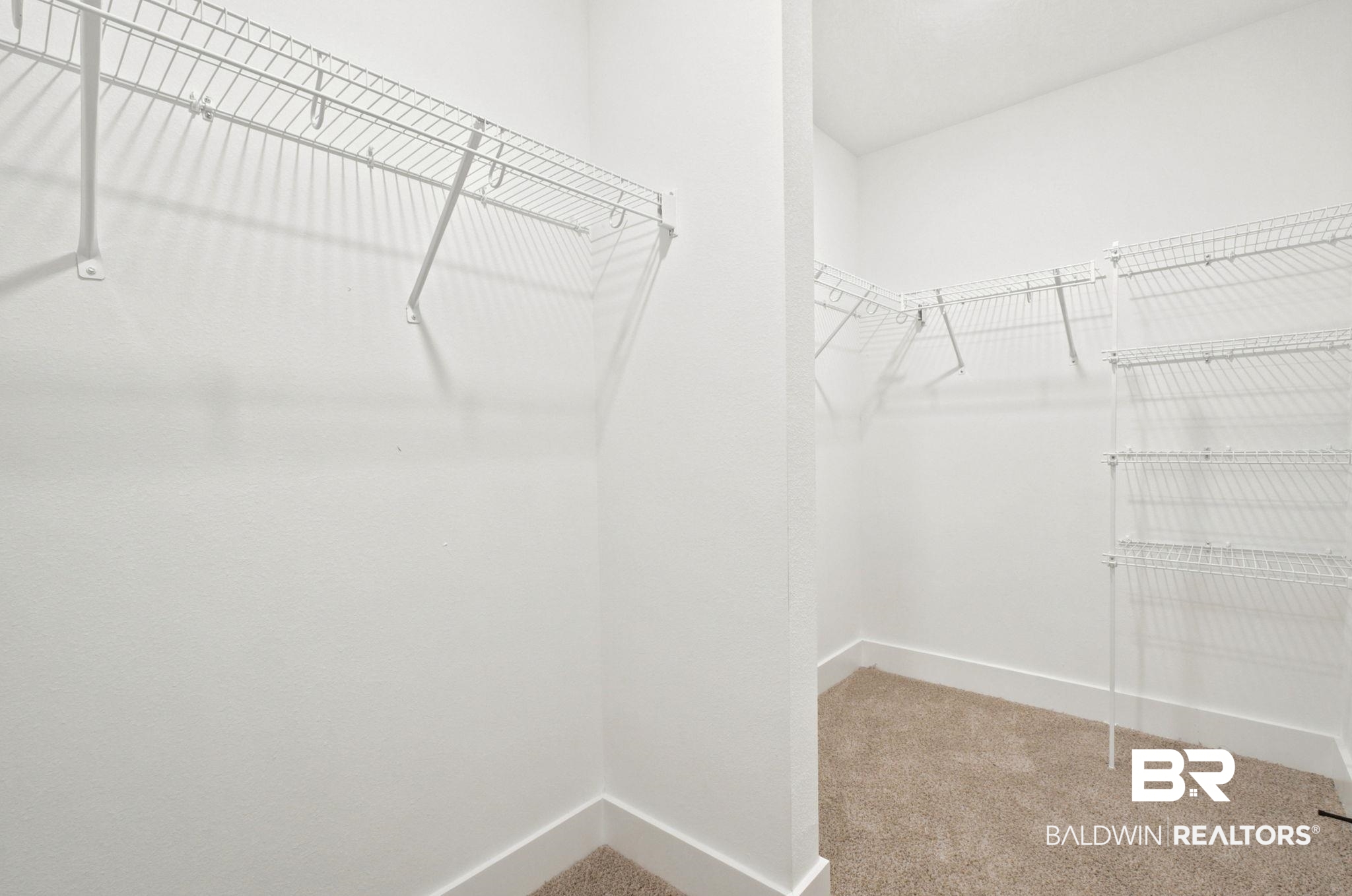 32656 Arbor Ridge Circle Lillian, AL 36549 - Photo 20 of 56 Walk-in closet featuring white wire shelving, white wire racks, light-toned carpeting, white walls, and white baseboards