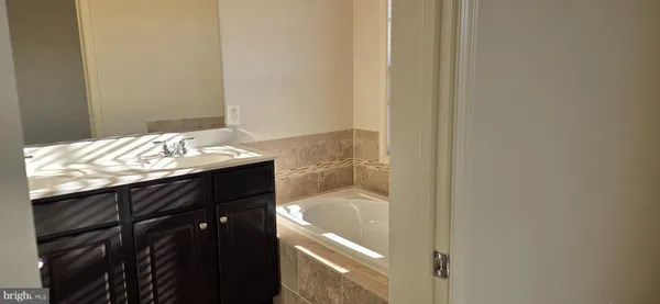 a bathroom with a bathtub sink and vanity