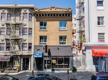 a front view of a building with street