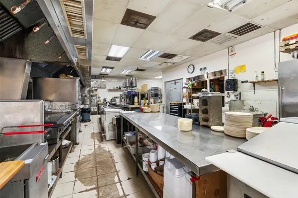 a kitchen with lots of counter top space